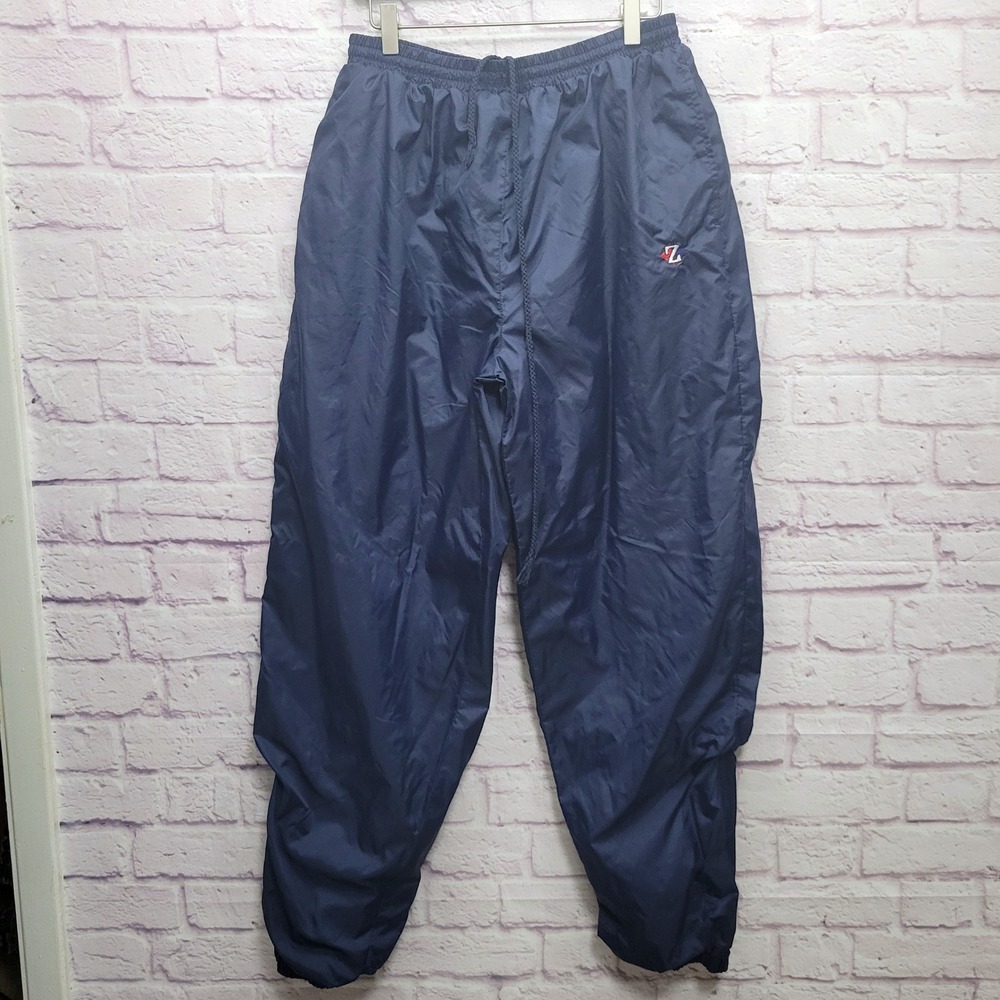 VTG Jerzees Navy Blue Windbreaker Pants Mens L Lined‎ Joggers Track Gym Athletic